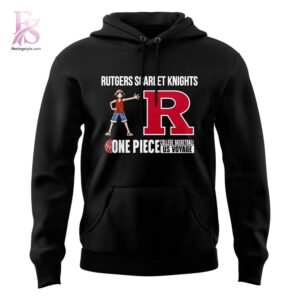 High-quality image focusing on the details of One Piece Rutgers Scarlet Knights Hoodie 2.