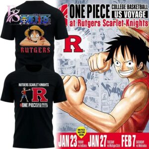 High-quality image focusing on the details of One Piece Rutgers Scarlet Knights Hoodie 4.