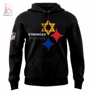 The Pittsburgh Steelers Stronger Than Hate Black Hoodie shown with a modern and casual look.