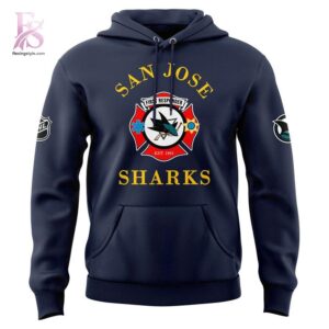 High-quality image focusing on the details of San Jose Sharks 2026 First Responders Night Hoodie 1.