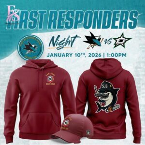 Visual preview of San Jose Sharks 2026 First Responders Night Hoodie 2 1 suitable for online shopping.