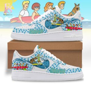High-quality image focusing on the details of Scooby Doo Beach Air Force Shoes.