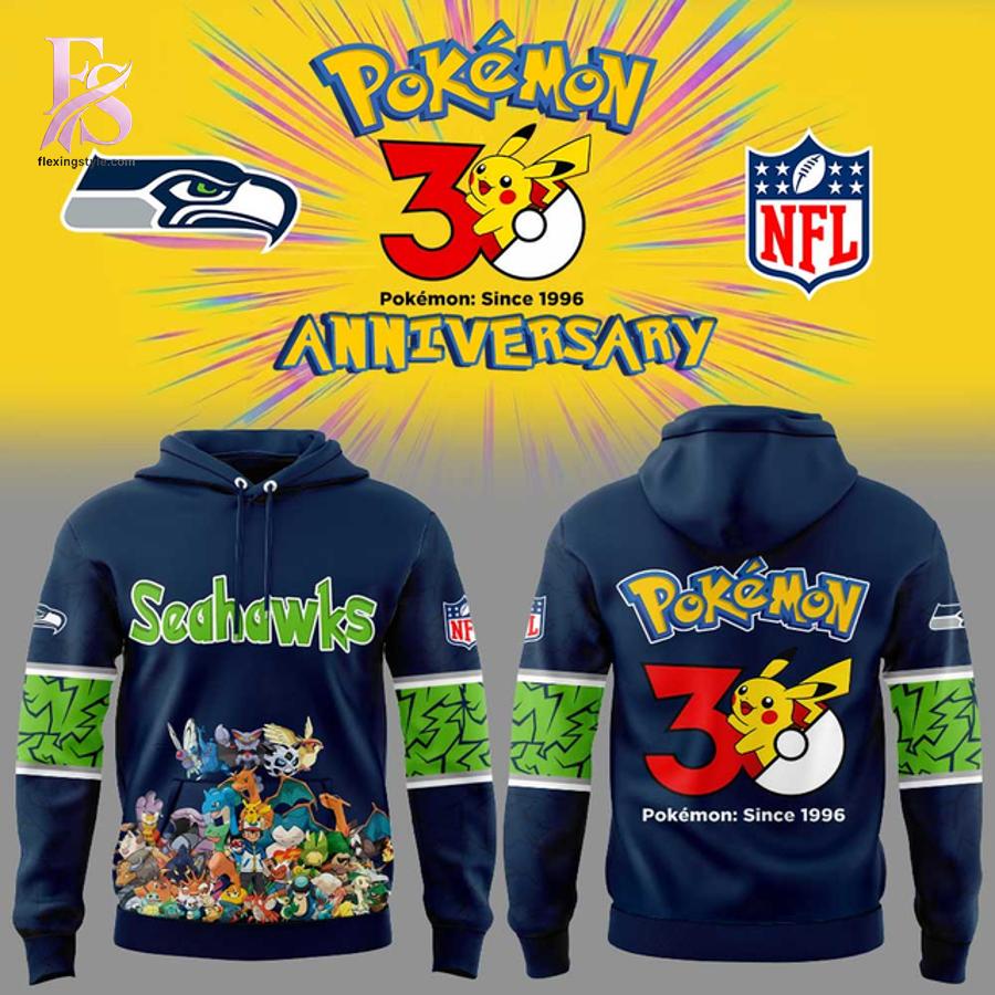 A simple choice for everyday fashion: Seattle Seahawks Pokemon 30th Anniversary Hoodie 1.