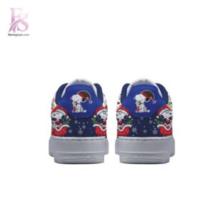 High-quality image focusing on the details of Snoopy Christmas Merry Snoopmas Air Force Shoes 2.