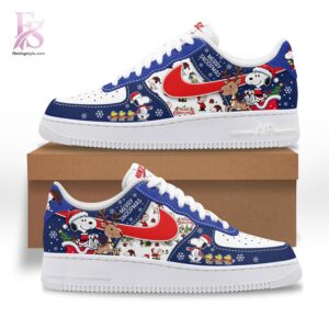High-quality image focusing on the details of Snoopy Christmas Merry Snoopmas Air Force Shoes 3.