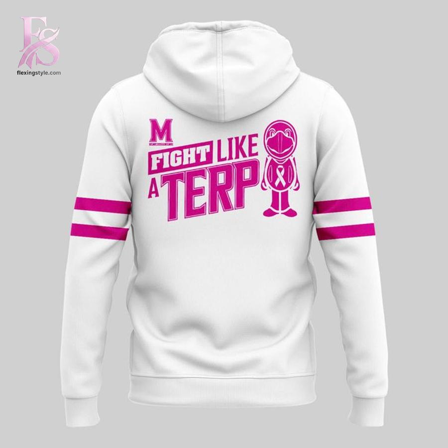 Clear visual showing the style of 2026 Pink Out Uniform Maryland Terrapins Men s Basketball Hoodie 3.