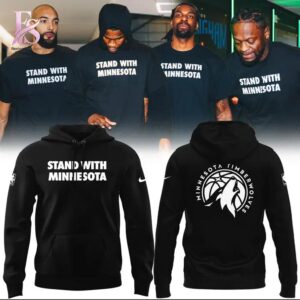 Detailed front view of 2026 Stand With Minnesota Minnesota Timberwolves Hoodie 1 showing vibrant colors and clean finishing.