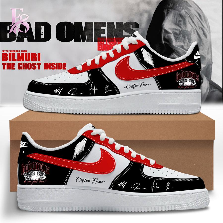 High-quality image of Bad Omens Do You Feel Love Tour Air Force Shoes 1 with vibrant colors and sharp details.