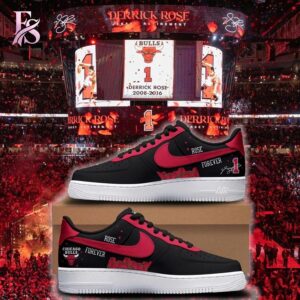 An exclusive team spirit fashion item with vibrant printing and sleek finishing in Chicago Bulls SIGNED D Rose Nike Air Force 1 1