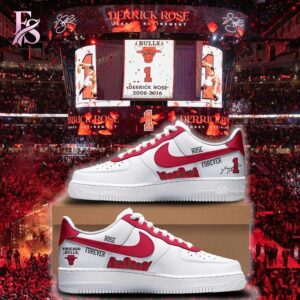 An exclusive team spirit fashion item with vibrant printing and sleek finishing in Chicago Bulls SIGNED D Rose Nike Air Force 1 2