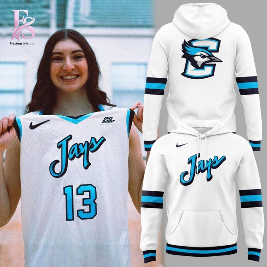 Detailed front view of Creighton Bluejays Basketball Throwback Uniform Hoodie 1 showing vibrant colors and clean finishing.