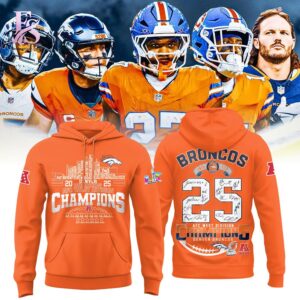 An exclusive team spirit fashion item with vibrant printing and sleek finishing in Denver Broncos 2025 AFC Conference Champions Hoodie 1