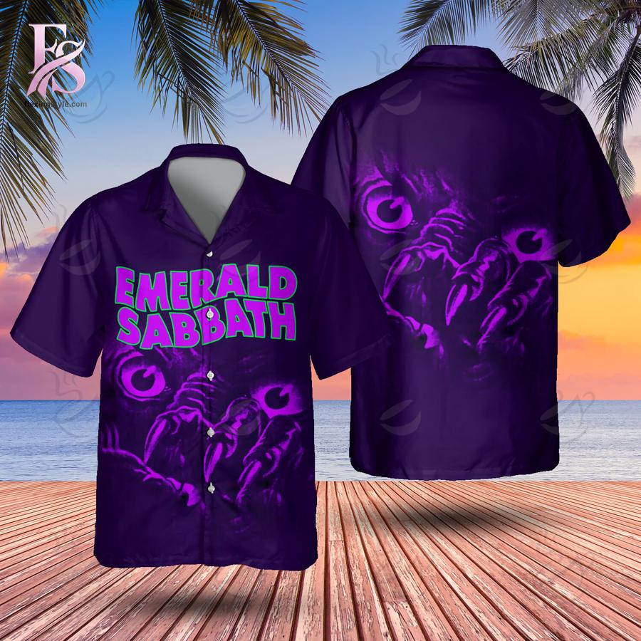 Detailed product photo of Emerald Sabbath Hawaiian Shirt 1 with eye-catching graphics.