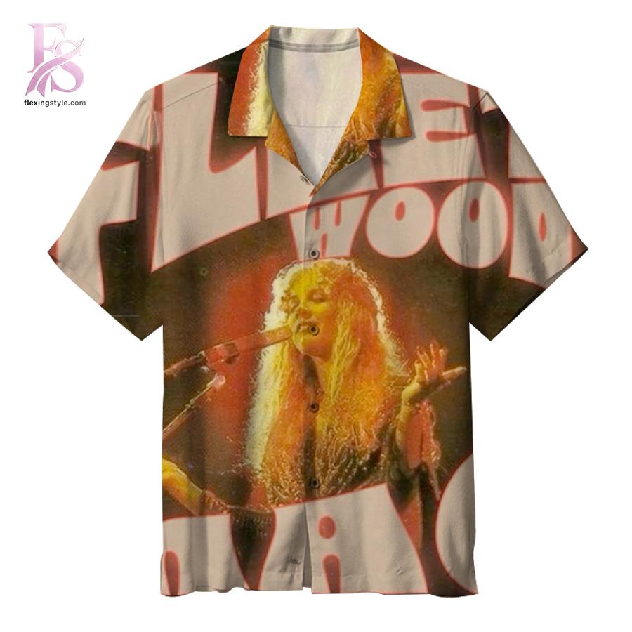 Detailed product photo of Fleetwood Mac Hawaiian Shirt 1 with eye-catching graphics.