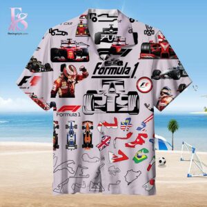Stylish streetwear outfit featuring modern casual layering in Formula 1 Hawaiian Shirt 1 perfect for everyday fashion looks