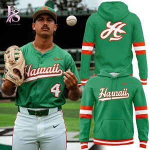 Everyday fashion product image featuring Hawaii Rainbow Warriors Baseball Classic Kelly Green Uniform Hoodie 1.