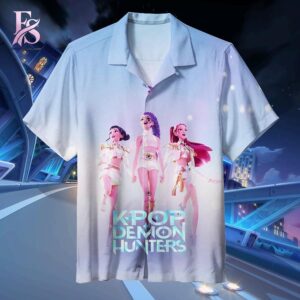 Detailed product photo of KPop Demon Hunters Hawaiian Shirt 1 with eye-catching graphics.