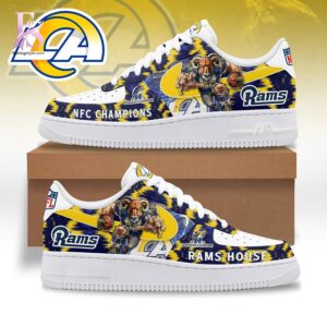 Detailed front view of Los Angeles Rams NFC Champions Air Force Shoes 1 showing vibrant colors and clean finishing.