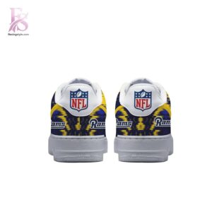 Detailed front view of Los Angeles Rams NFC Champions Air Force Shoes 3 showing vibrant colors and clean finishing.
