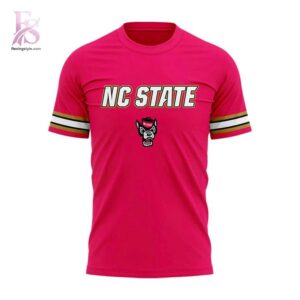 Detailed front view of NC State Basketball All Pink Uniform T Shirt 2 showing vibrant colors and clean finishing.
