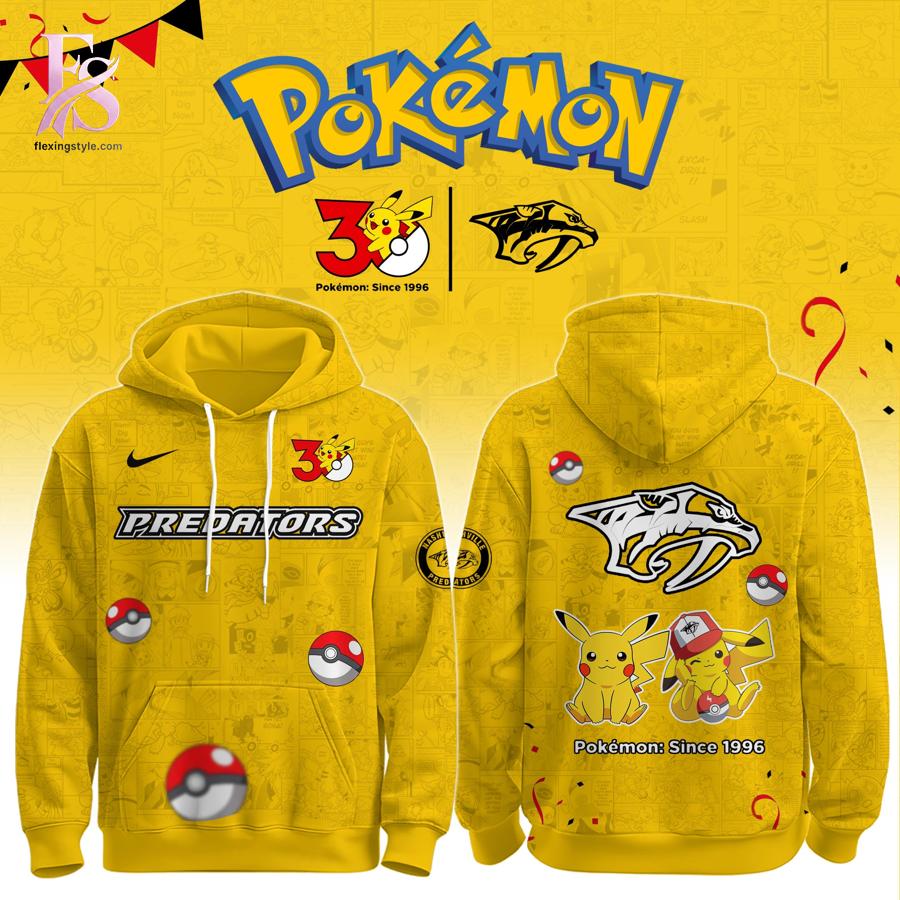 An exclusive team spirit fashion item with vibrant printing and sleek finishing in Nashville Predators Pokemon 30th Anniversary Hoodie 1