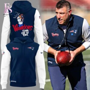 Detailed front view of New England Patriots Warriors Come Out to Play Hoodie 1 2 showing vibrant colors and clean finishing.