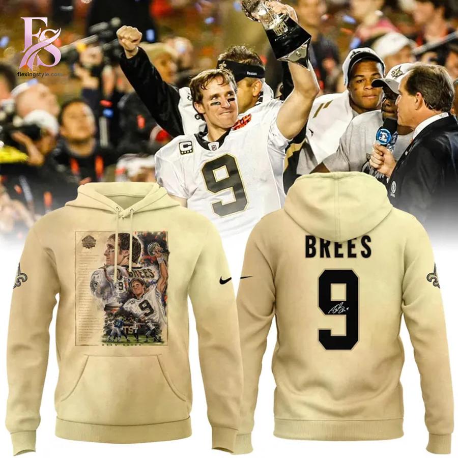 Stylish streetwear outfit featuring modern casual layering in New Orleans Saints Signed Drew Brees Hoodie 1 perfect for everyday fashion looks