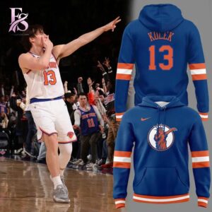 Clear visual showing the style of New York Knicks Tyler Kolek Statue of Liber 13 Hoodie 1.