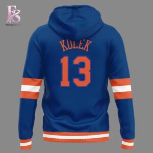 Clear visual showing the style of New York Knicks Tyler Kolek Statue of Liber 13 Hoodie 3.