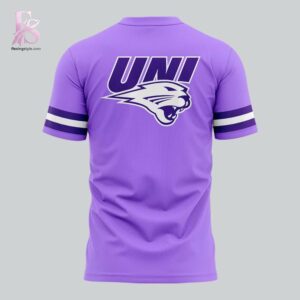 High-quality view of Northern Iowa Panthers Basketball Lavender Uniform T Shirt 3 featuring a stylish custom design, perfect for everyday wear or street fashion.