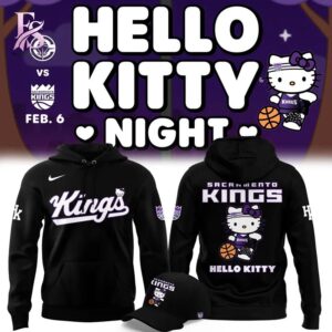 Stylish streetwear outfit featuring modern casual layering in Sacramento Kings Hello Kitty 2026 Hoodie 1 perfect for everyday fashion looks