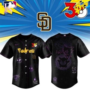 High-quality image of San Diego Padres Pokemon 30th Anniversary 2026 Baseball Jersey 1 with vibrant colors and sharp details.