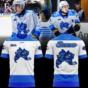 Eye catching apparel design perfect for trend focused outfits in Sarnia Sting Lions night at the Hive Shirt 1