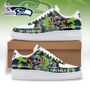 High-quality view of Seattle Seahawks NFC Champions Air Force Shoes 1 featuring a stylish custom design, perfect for everyday wear or street fashion.