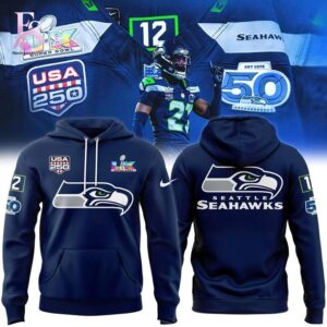Minimalist fashion apparel designed for casual and streetwear looks shown in Seattle Seahawks Super Bowl LX Hoodie 2