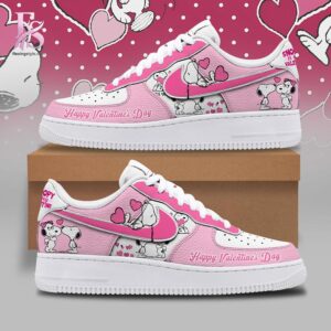 Detailed front view of Snoopy Happy Valentines Day Air Force Shoes 1 showing vibrant colors and clean finishing.