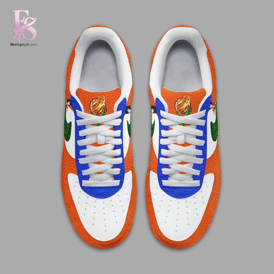 Detailed front view of Son Goku Dragon Ball Air Force Shoes 2 showing vibrant colors and clean finishing.