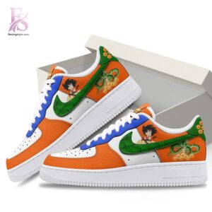 Detailed front view of Son Goku Dragon Ball Air Force Shoes 3 showing vibrant colors and clean finishing.