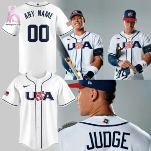 Clear visual showing the style of Team USA uniform custom Baseball Jersey 1.
