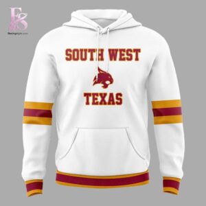 High-quality view of Texas State Bobcats Basketball Throwback Uniform Hoodie 2 featuring a stylish custom design, perfect for everyday wear or street fashion.