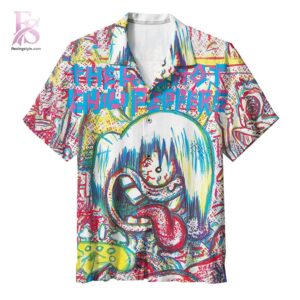 Detailed product photo of The Red Hot Chili Peppers Hawaiian Shirt 1 with eye-catching graphics.