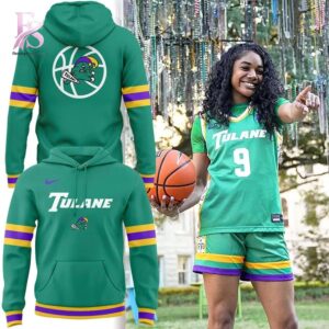Clear visual showing the style of Tulane Green Wave Basketball Mardi Gras Madness Uniform Hoodie 1.