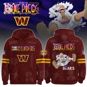 An exclusive team spirit fashion item with vibrant printing and sleek finishing in Washington Commanders Luffy Gear 5 Hoodie 1