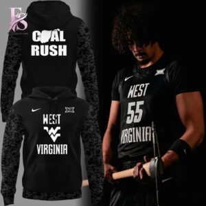 Clear visual showing the style of West Virginia Mountaineers Basketball Coal Rush Uniform Hoodie 1.
