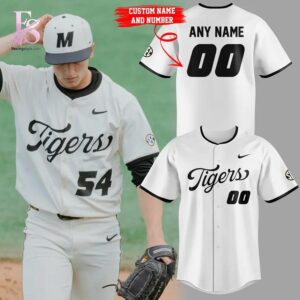 Trendy outfit showcased in 2026 Missouri Tigers Alternate White Uniform Baseball Jersey 1, combining contemporary fashion style with premium materials for a standout appearance.