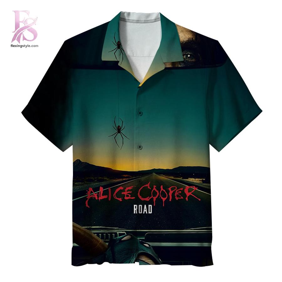 Unisex Hawaiian shirt designed with exotic floral motifs and comfortable relaxed silhouette – Alice Cooper Road Hawaiian Shirt 1