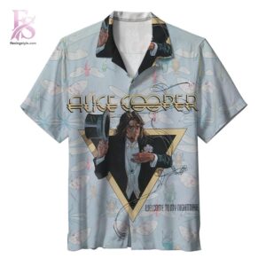 Beach-ready Hawaiian shirt with all-over tropical print and soft premium fabric – Alice Cooper Welcome to My Nightmare Album Hawaiian Shirt 1
