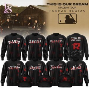 Bring new energy to your look with All Team MLB x Fuerza Regida This Is Our Dream Stadium Tour 2026 Sweatshirt 1.