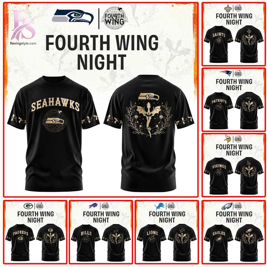 Bring new energy to your look with All Team NFL x Fourth Wings Night 2026 Black T Shirt 1.