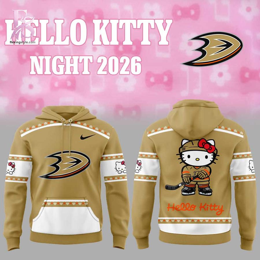 Modern fashion clothing displayed in Anaheim Ducks Hello Kitty Night 2026 Hoodie 1, designed for comfort, versatility, and effortless everyday style.